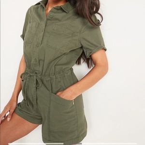 Olive green utility romper